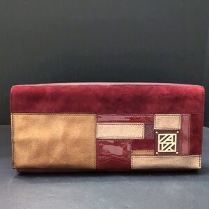 Anne Klein Genuine Leather Plum/Purple/Gold Clutch.